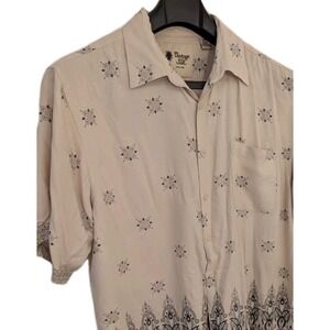 Shirt Men's XXL"Vintage Silk" Short Sleeve Blue Cream Design Silk Bohemian Style